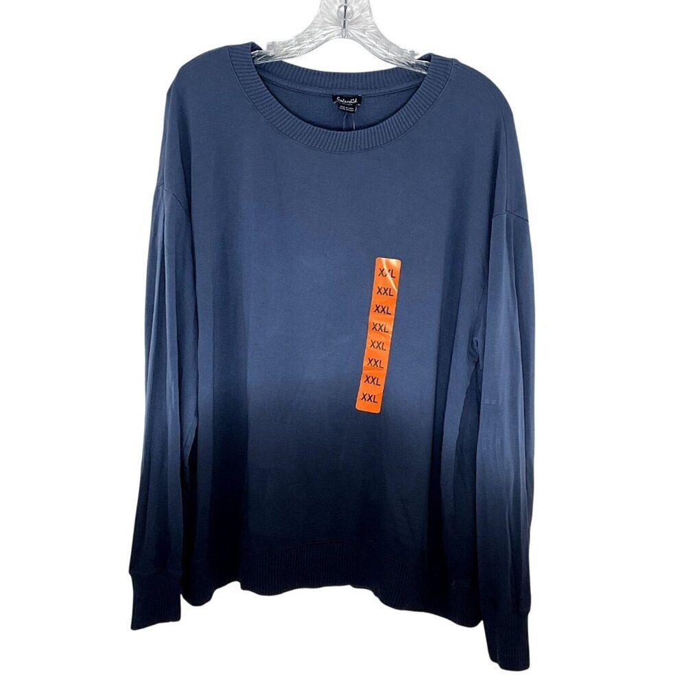 Splendid Top Women XXL‎ Ombre Blue Long Sleeve Stretch Knit Round Neck NEW